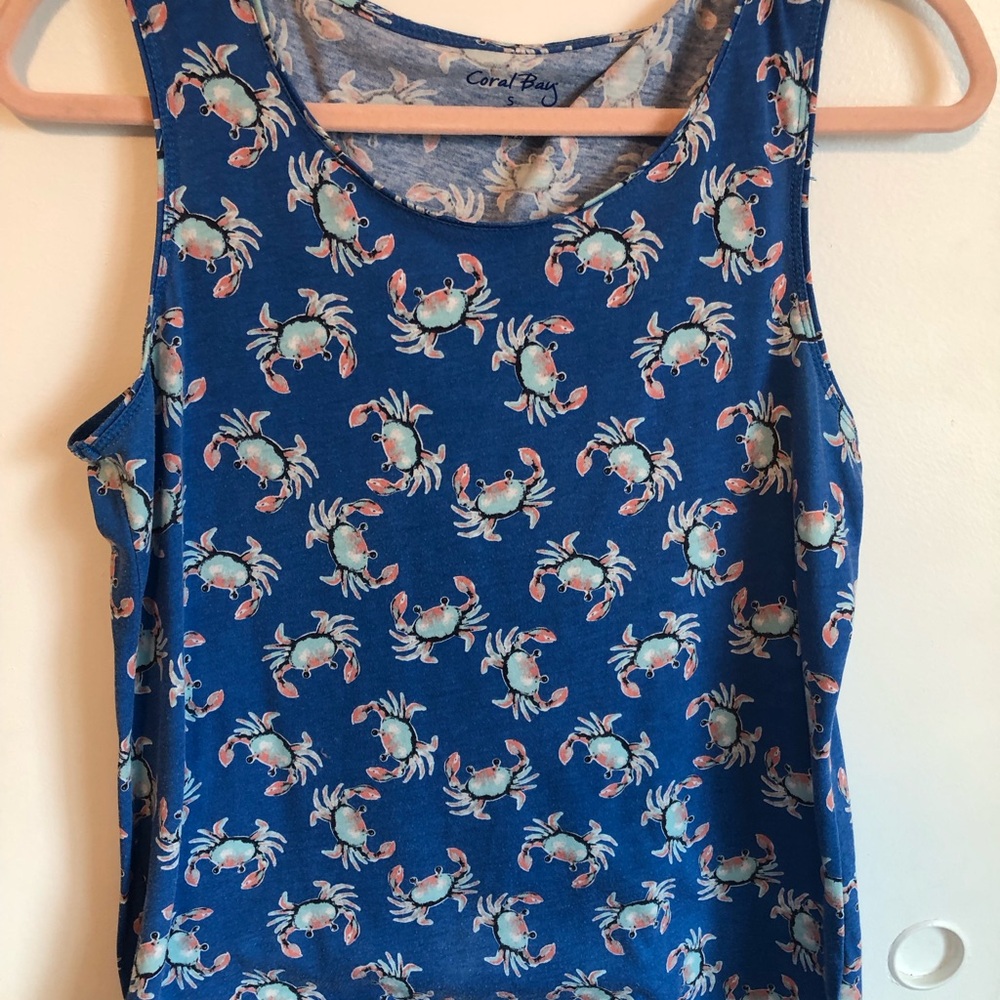 Crab Print Blue Tank Top